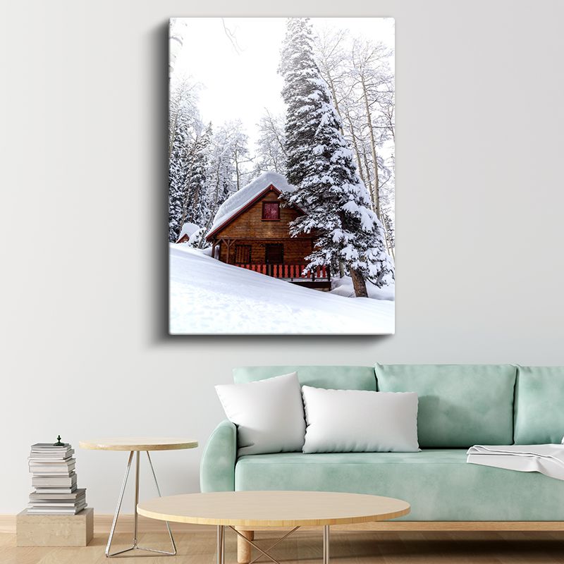 Dağ Evi - Karlı Orman İçinde Kanvas Tablo