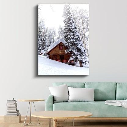 Dağ Evi - Karlı Orman İçinde Kanvas Tablo