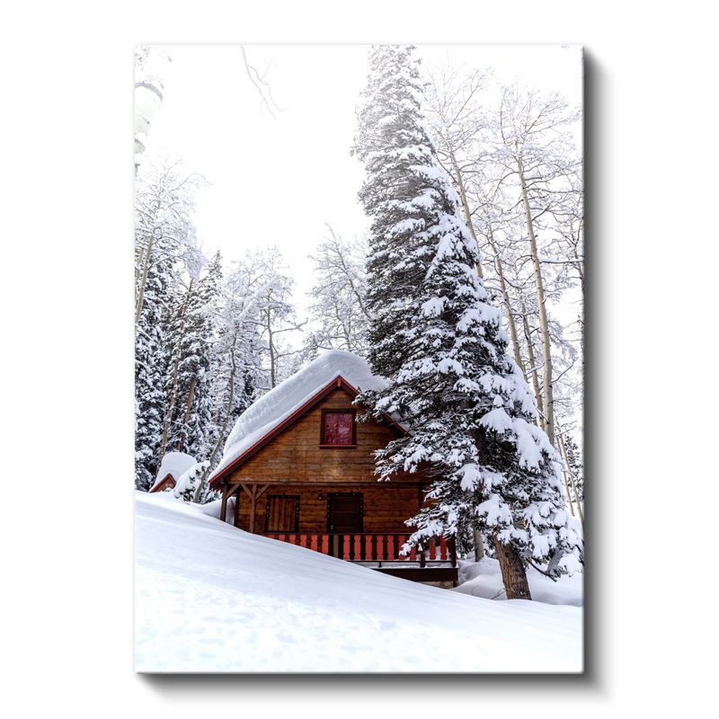 Dağ Evi - Karlı Orman İçinde Kanvas Tablo