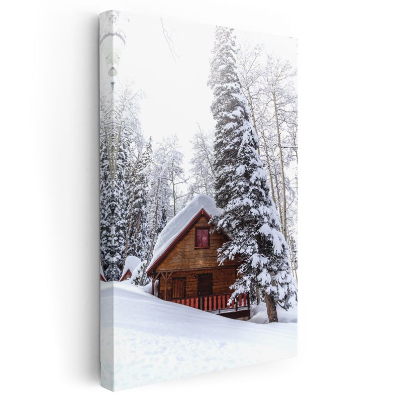 Dağ Evi - Karlı Orman İçinde Kanvas Tablo