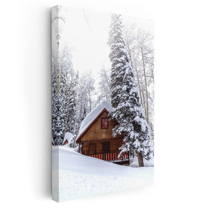 Dağ Evi - Karlı Orman İçinde Kanvas Tablo