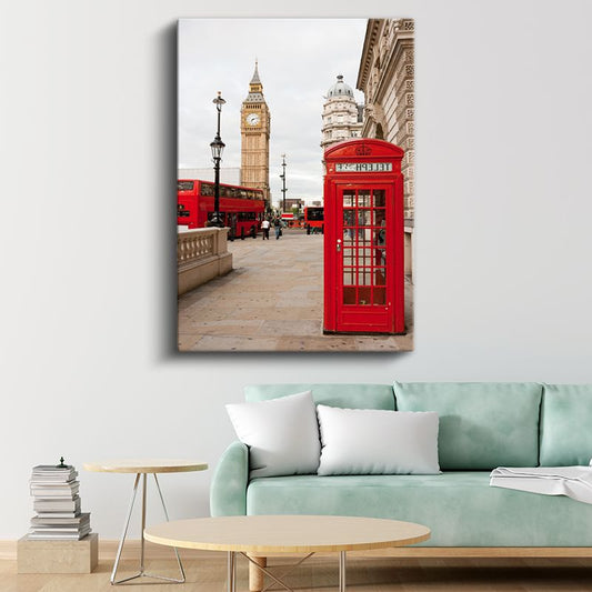 Londra Simgeleri - Kırmızı Telefon Kulübesi Kanvas Tablo