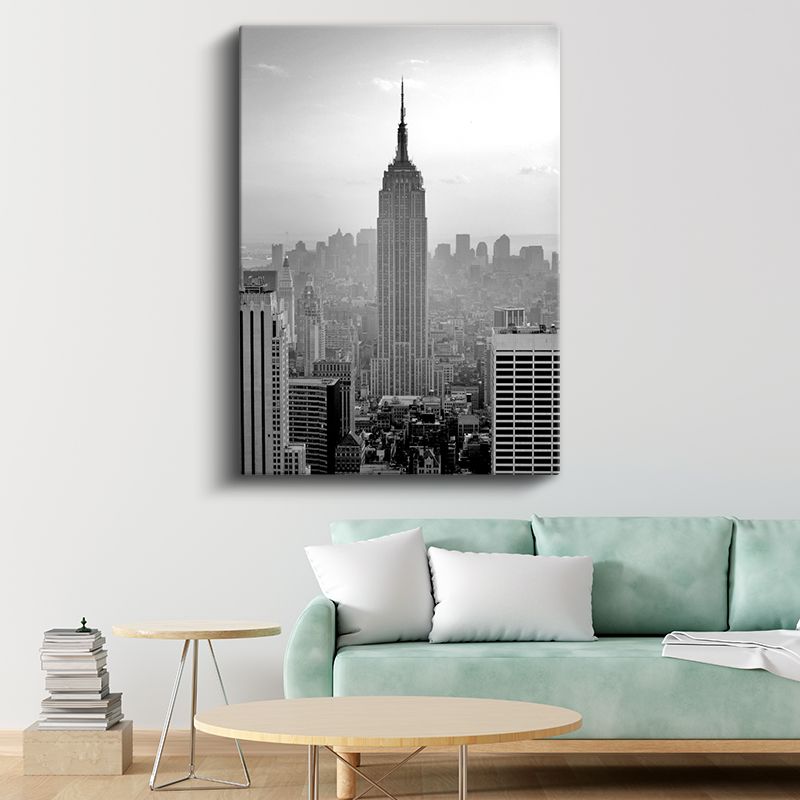 Empire State - Siyah Beyaz Siluet Kanvas Tablo