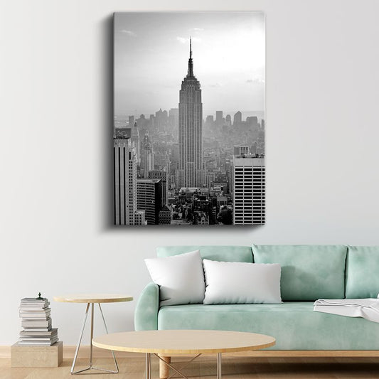 Empire State - Siyah Beyaz Siluet Kanvas Tablo