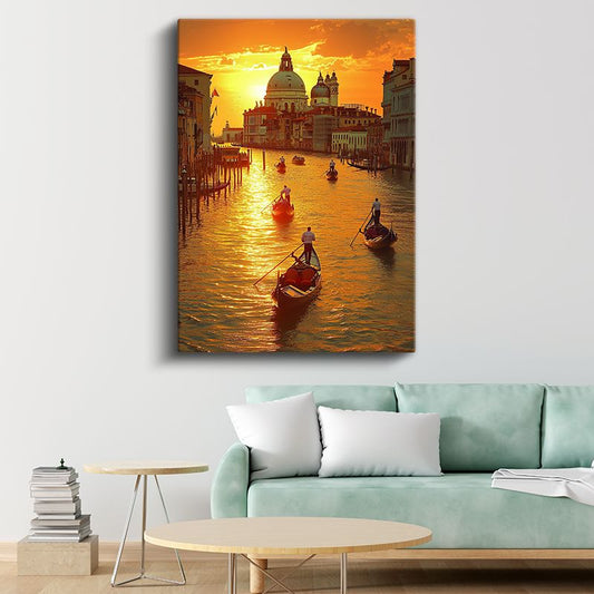 Venedik Kanalları - Altın Saatler Kanvas Tablo