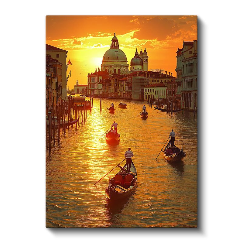 Venedik Kanalları - Altın Saatler Kanvas Tablo