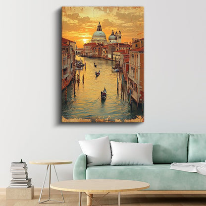 Venedik Kanalları - Altın Saatler Kanvas Tablo