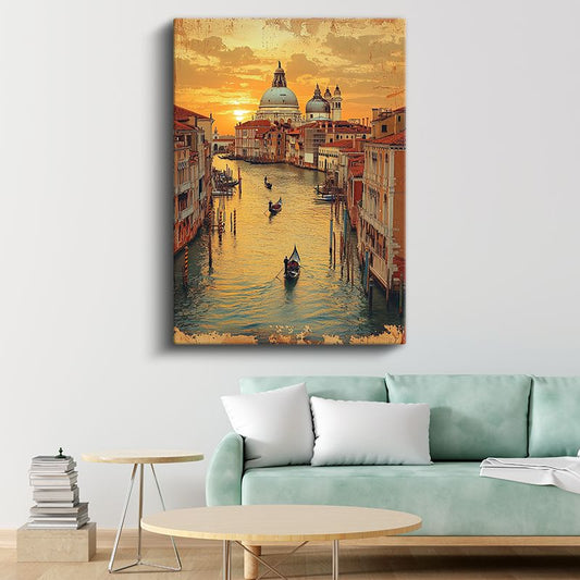 Venedik Kanalları - Altın Saatler Kanvas Tablo