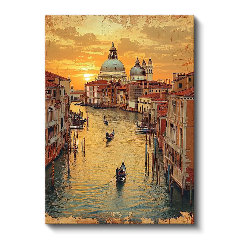 Venedik Kanalları - Altın Saatler Kanvas Tablo