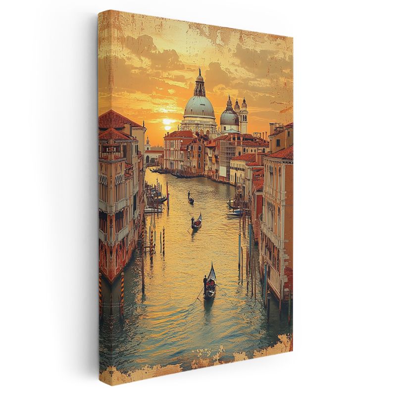 Venedik Kanalları - Altın Saatler Kanvas Tablo