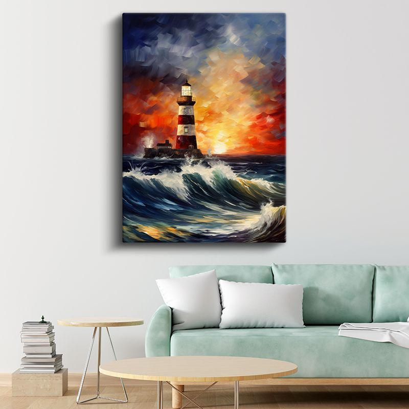 Deniz Feneri - Dalgalar Arasında Kanvas Tablo