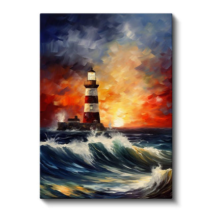 Deniz Feneri - Dalgalar Arasında Kanvas Tablo