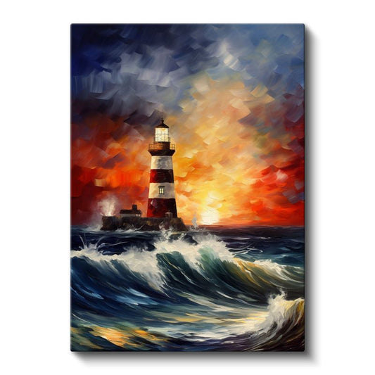 Deniz Feneri - Dalgalar Arasında Kanvas Tablo
