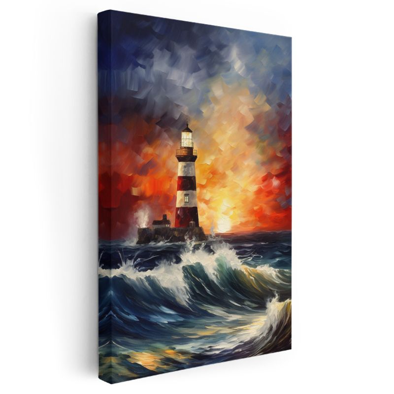 Deniz Feneri - Dalgalar Arasında Kanvas Tablo