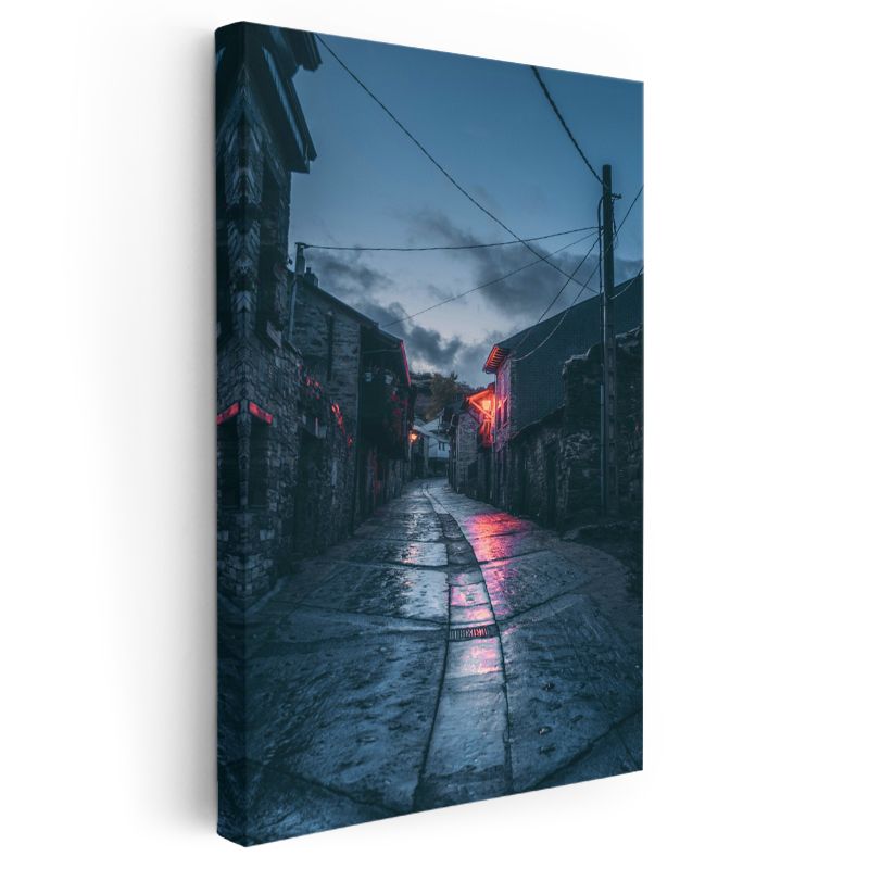 Taş Sokak - Gece Işıkları Kanvas Tablo