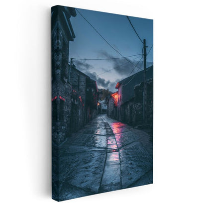Taş Sokak - Gece Işıkları Kanvas Tablo