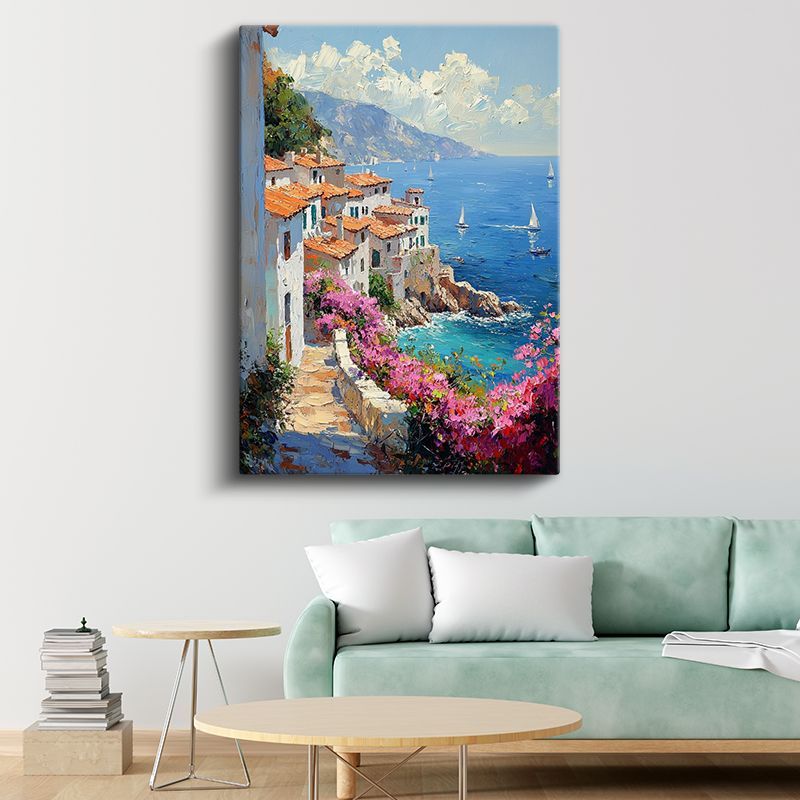 Akdeniz Evleri - Çiçekli Patika Kanvas Tablo