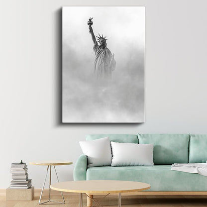 Özgürlük Heykeli - Sis İçinde Kanvas Tablo