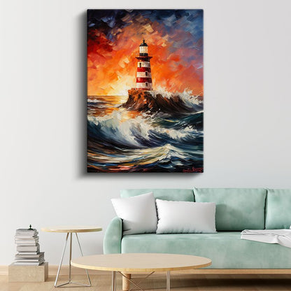 Deniz Feneri - Dalgalar Arasında Kanvas Tablo