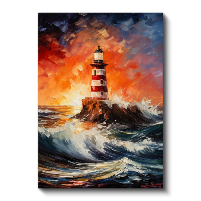 Deniz Feneri - Dalgalar Arasında Kanvas Tablo