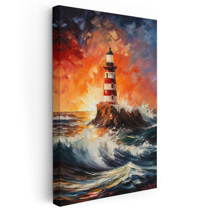 Deniz Feneri - Dalgalar Arasında Kanvas Tablo