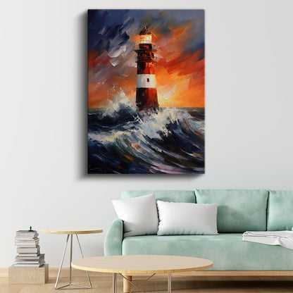 Deniz Feneri - Fırtınalı Deniz Kanvas Tablo