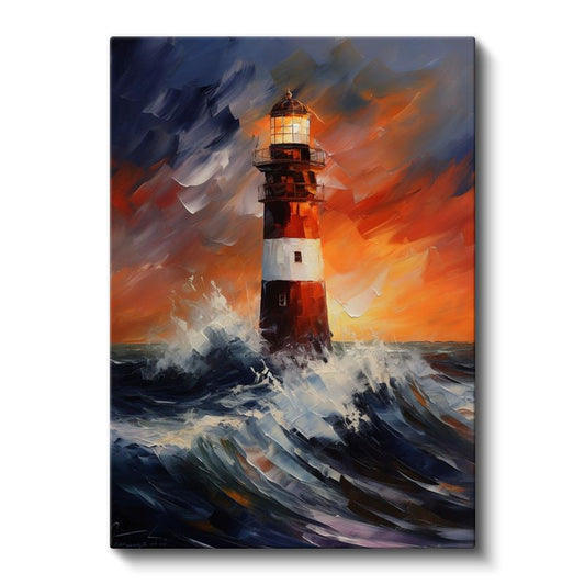 Deniz Feneri - Fırtınalı Deniz Kanvas Tablo