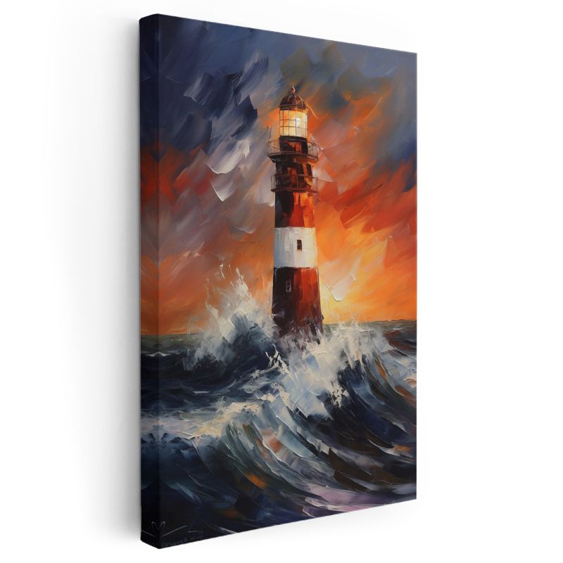 Deniz Feneri - Fırtınalı Deniz Kanvas Tablo