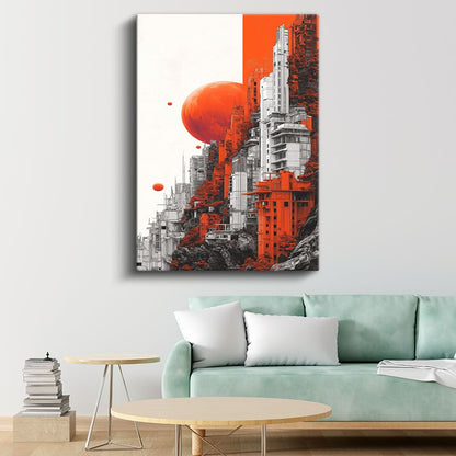 Fütüristik Şehir - Turuncu Vizyon Kanvas Tablo