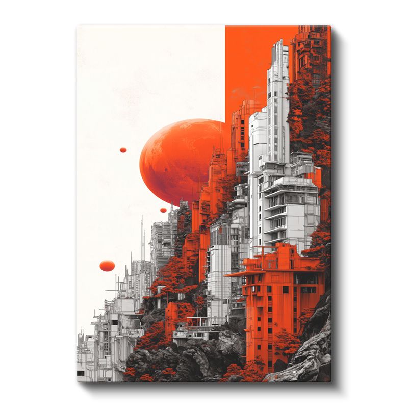 Fütüristik Şehir - Turuncu Vizyon Kanvas Tablo