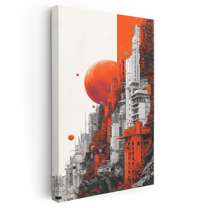 Fütüristik Şehir - Turuncu Vizyon Kanvas Tablo