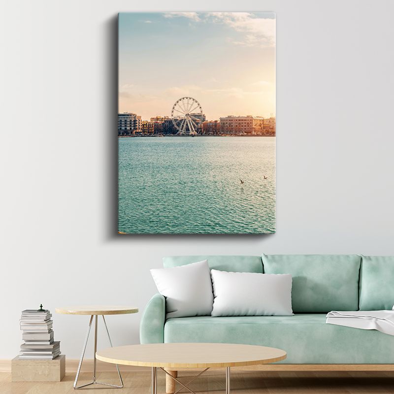 Sahil Şehri - Günbatımında Dönme Dolap Manzarası Kanvas Tablo