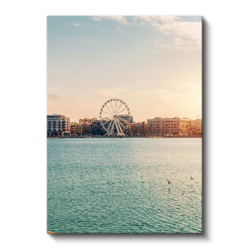 Sahil Şehri - Günbatımında Dönme Dolap Manzarası Kanvas Tablo