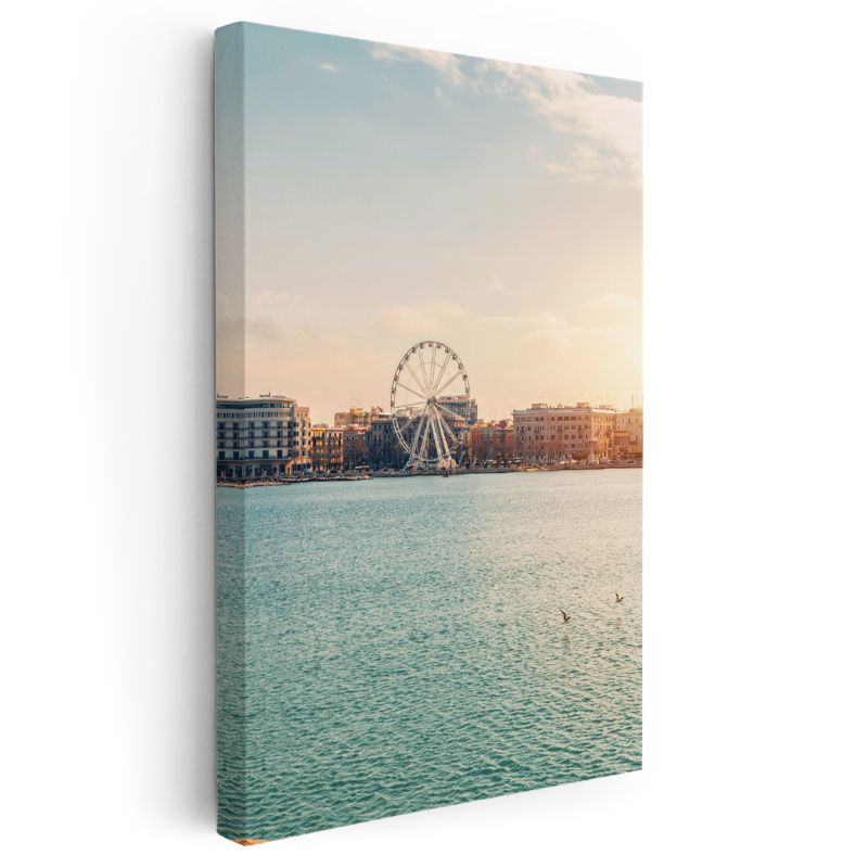 Sahil Şehri - Günbatımında Dönme Dolap Manzarası Kanvas Tablo