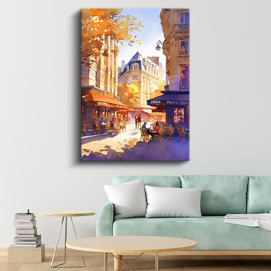 Paris Kafeleri - Sonbahar Işığında Tarihi Sokaklar Kanvas Tablo