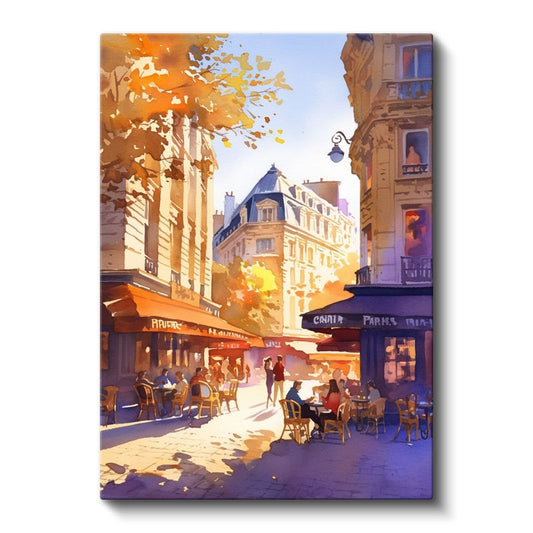 Paris Kafeleri - Sonbahar Işığında Tarihi Sokaklar Kanvas Tablo