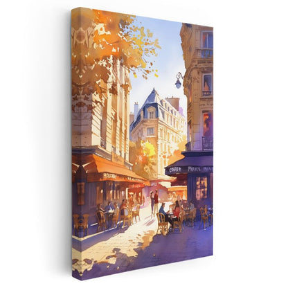 Paris Kafeleri - Sonbahar Işığında Tarihi Sokaklar Kanvas Tablo