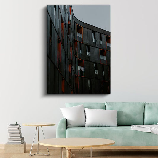 Modern Mimari - Turuncu Detaylı Şehir Silueti Kanvas Tablo