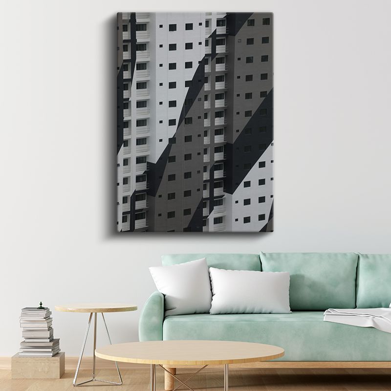 Geometrik Mimari - Siyah Beyaz Şehir Desenleri Kanvas Tablo