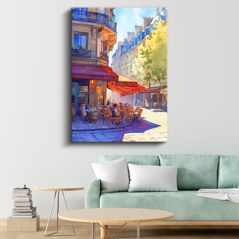 Paris Kafesi - Kırmızı Tenteli Sokak Manzarası Kanvas Tablo