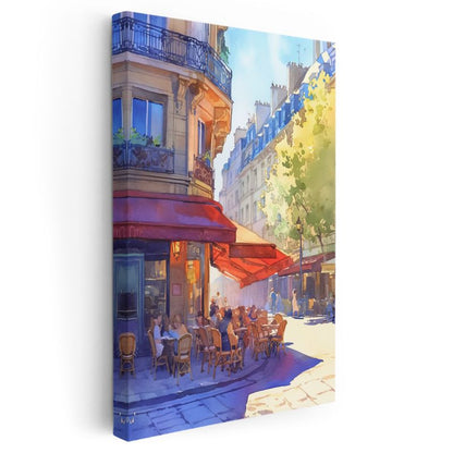 Paris Kafesi - Kırmızı Tenteli Sokak Manzarası Kanvas Tablo