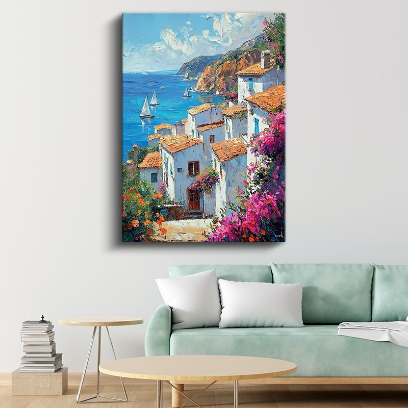Akdeniz Kasabası - Beyaz Evler ve Çiçekli Sokaklar Kanvas Tablo