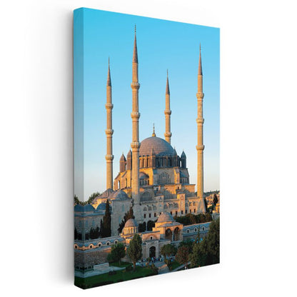 Selimiye Camii - Altın Işıkta Dört Minare Kanvas Tablo