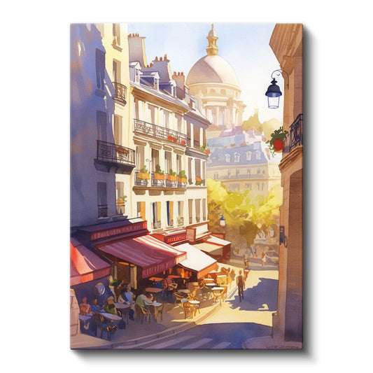 Paris Sokakları - Panthéon Manzaralı Kafe Kültürü Kanvas Tablo