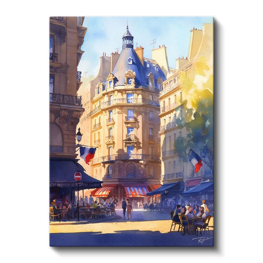 Paris Meydanı - Sulu Boya Fransız Kafeleri Kanvas Tablo