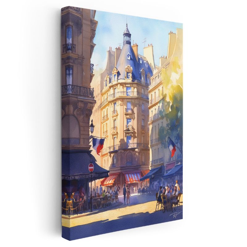 Paris Meydanı - Sulu Boya Fransız Kafeleri Kanvas Tablo