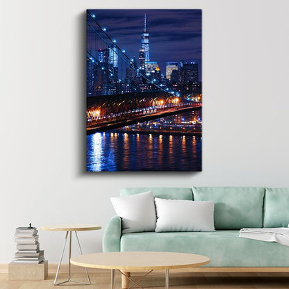 Brooklyn Köprüsü - Gece Işıklarında New York Kanvas Tablo