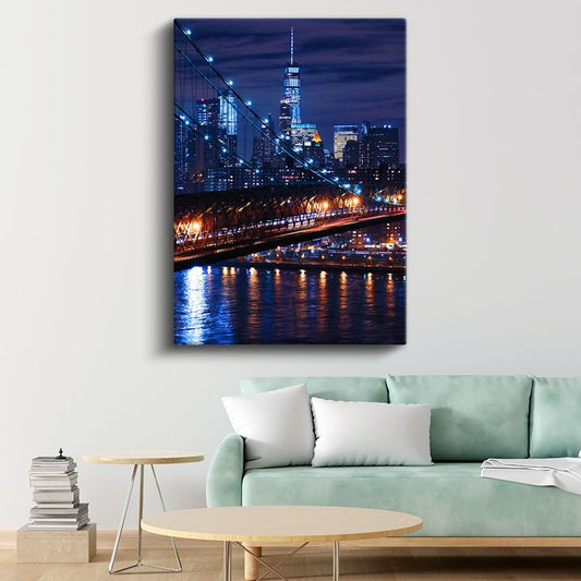 Brooklyn Köprüsü - Gece Işıklarında New York Kanvas Tablo