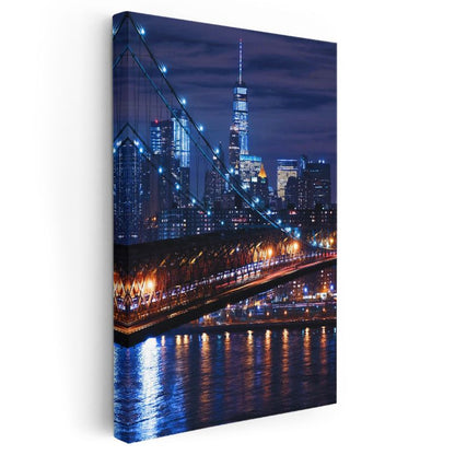 Brooklyn Köprüsü - Gece Işıklarında New York Kanvas Tablo
