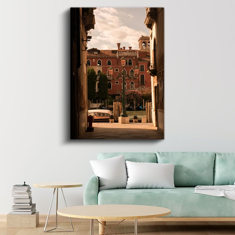 Venedik Sokağı - Kırmızı Saray ve Kanal Manzarası Kanvas Tablo